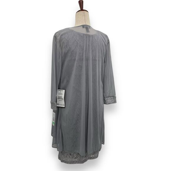 NEW R&M Richards Dress Set Size 8 Gray Cascading 3/4 Sleeve Lace Jacket Cardigan - Picture 13 of 16